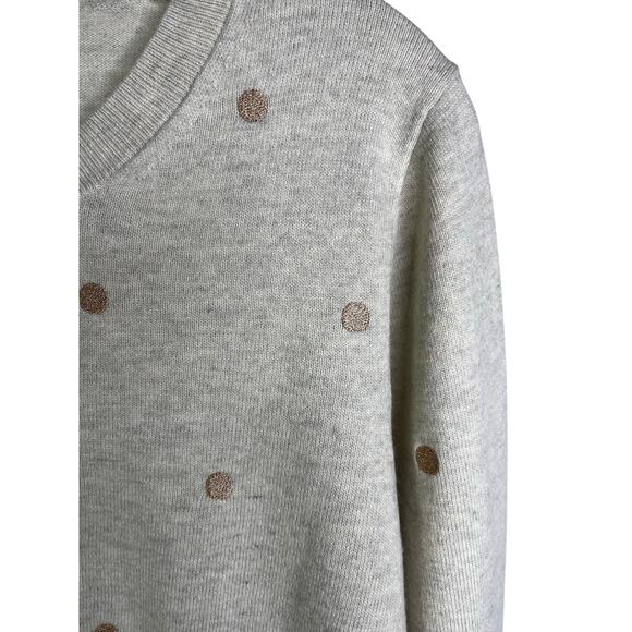 J.CREW Teddie Sweater Womens L Beige Glitter Polka Dots Cotton Wool Classic - Picture 4 of 8